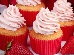 Angel Food Cupcakes with Strawberry Frosting