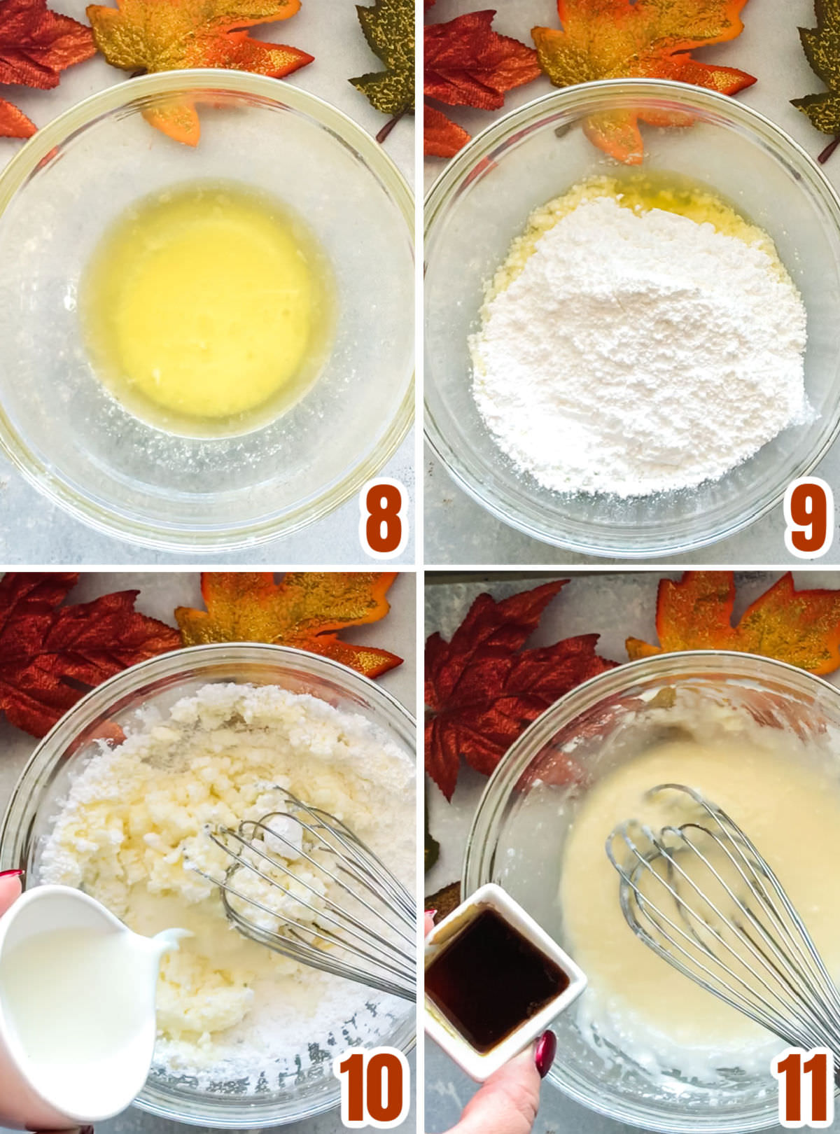 Collage image showing the steps for making the Cinnamon Roll icing.