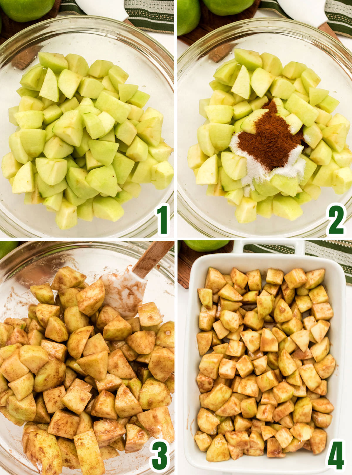 Collage image showing how to prepare the apples for the Easy Apple Cobbler.