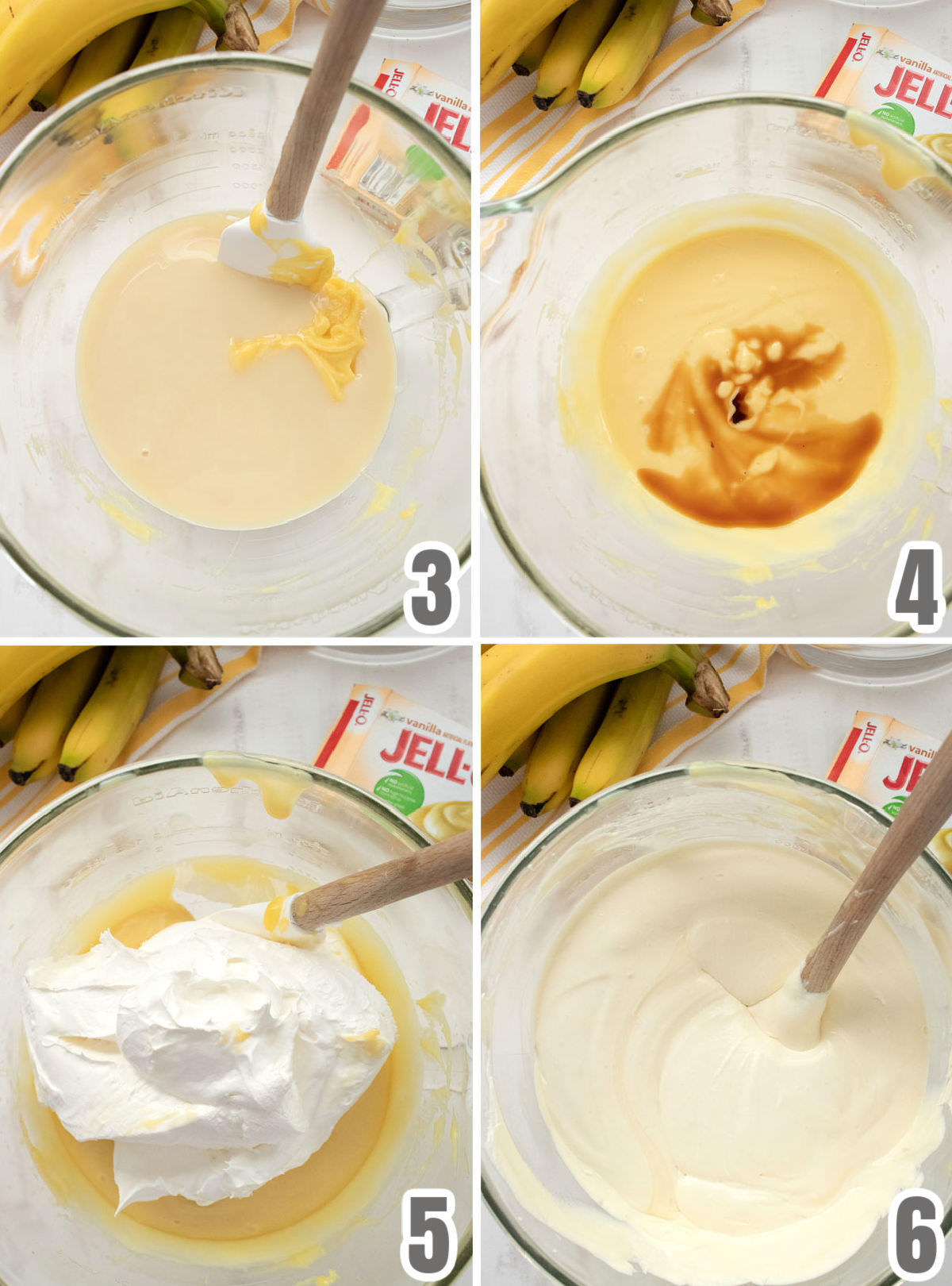 A collage image showing how to make the pudding mixture.