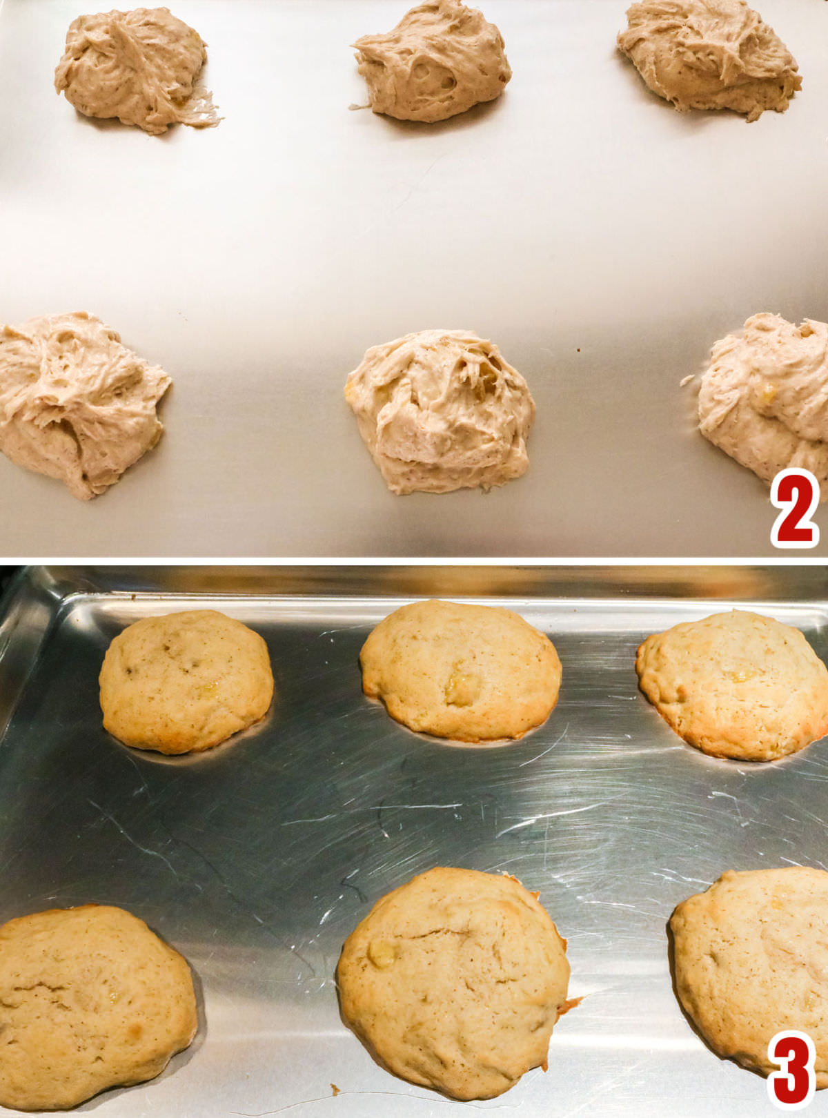 Collage image showing the steps for baking the Banana Spice Cookies.