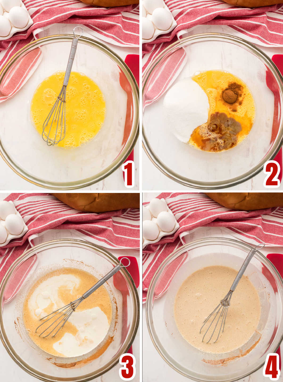 Collage image showing how to make the custard for the Bread Pudding