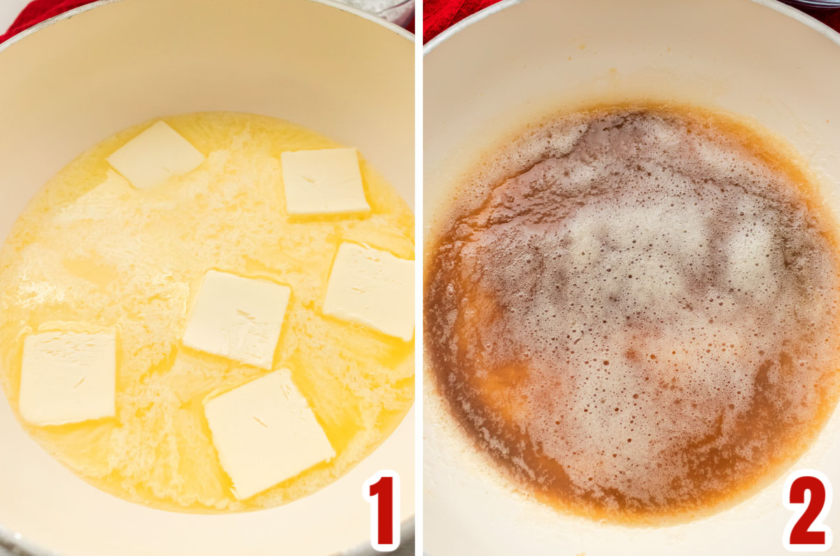 Collage image showing the steps for making Brown Butter.