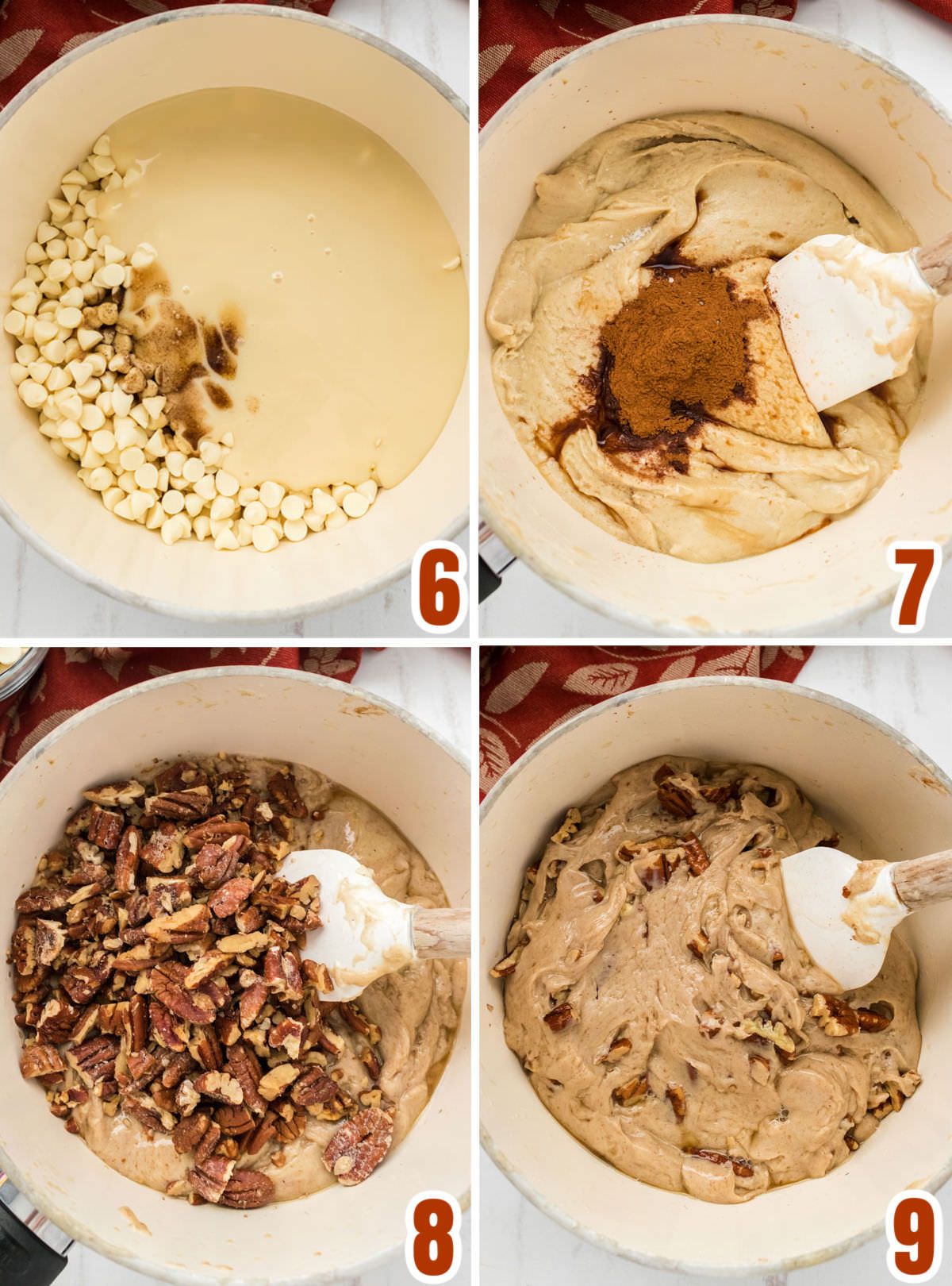 Collage image showing the steps for making the Butter Pecan Fudge.