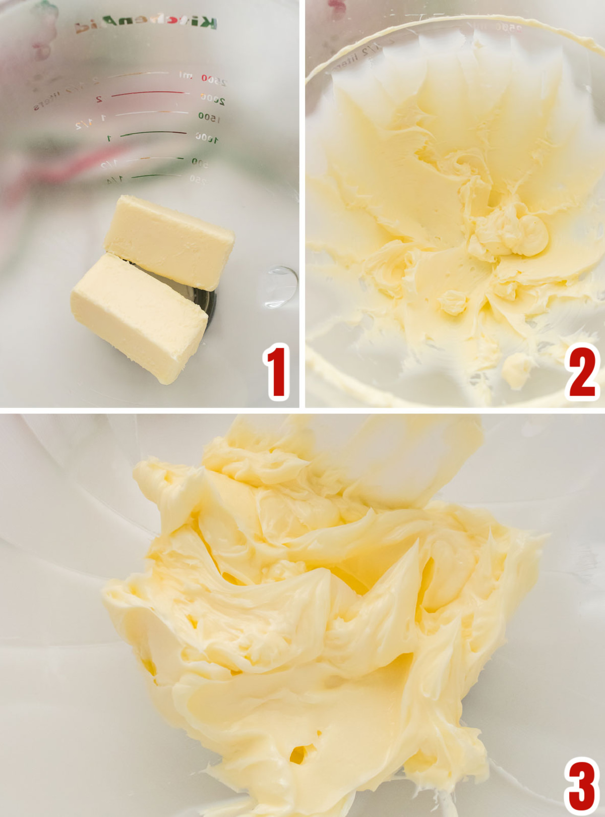 Collage image showing the steps for mixing the butter and the Rum Extract to get the best flavored frosting.