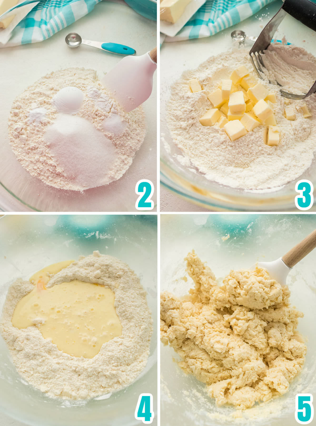 Collage image showing how to make the Buttermilk Biscuit dough.