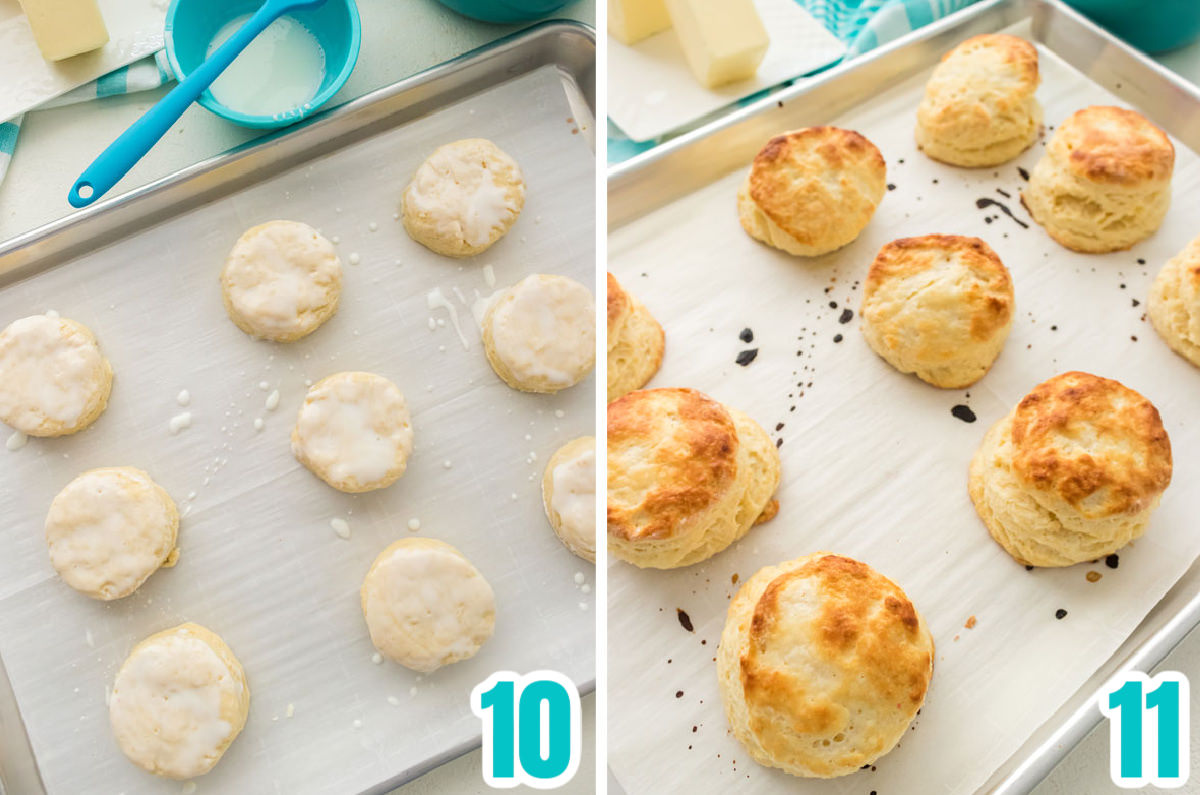 Collage image showing the Buttermilk Biscuits before going in the oven and after coming out of the oven.