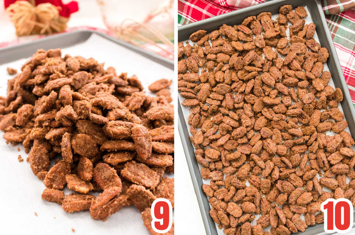 Collage image showing how to prepare the Candied Pecans for baking.