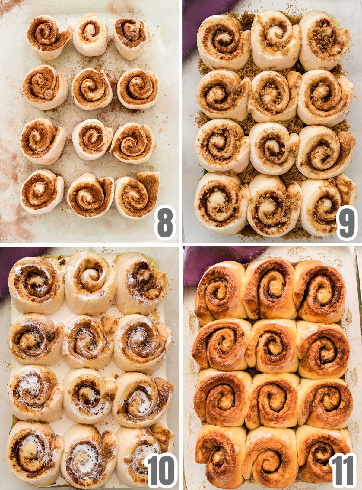 Collage image showing how to let the sticky buns rise and then bake them.