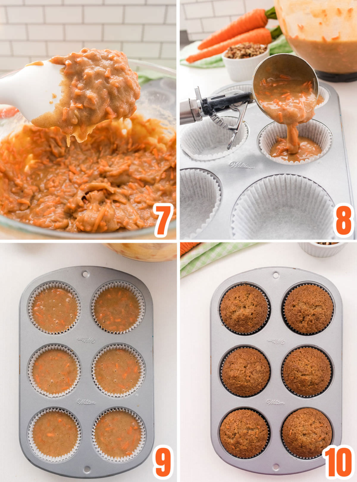 Collage image showing the steps for baking the Carrot Cake Cupcakes.