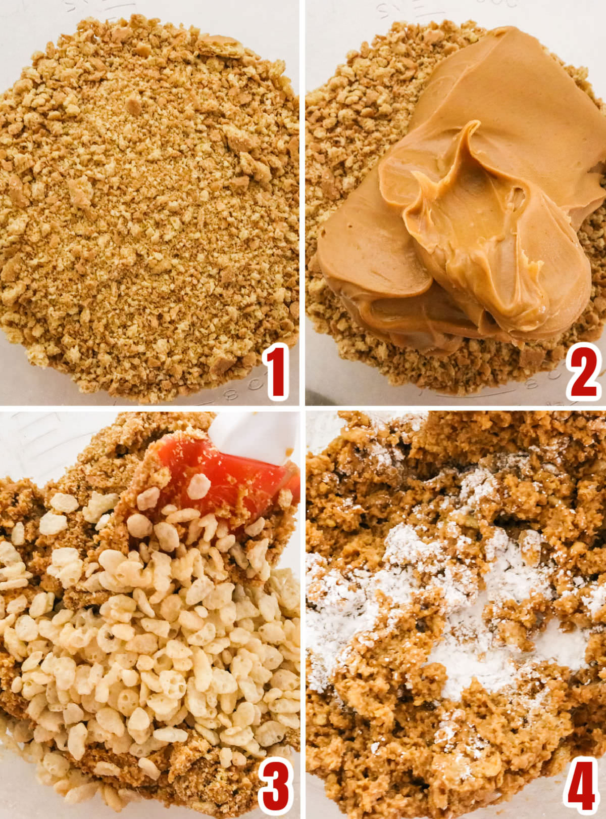 Collage image showing how to make the peanut butter candy filling.