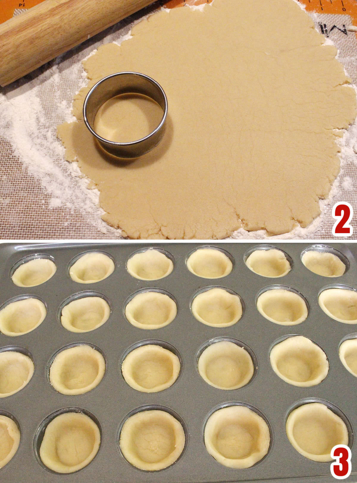 Collage image showing the steps for baking the Sugar Cookie Cups.