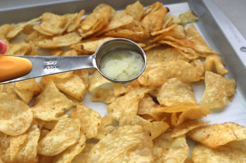 Sprinkle chips with Melted Butter