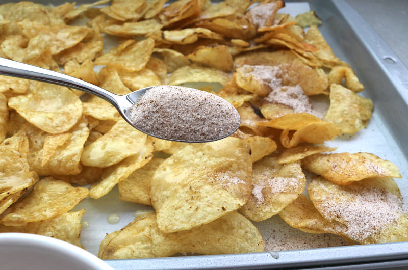 Sprinkle chips with Cinnamon Sugar