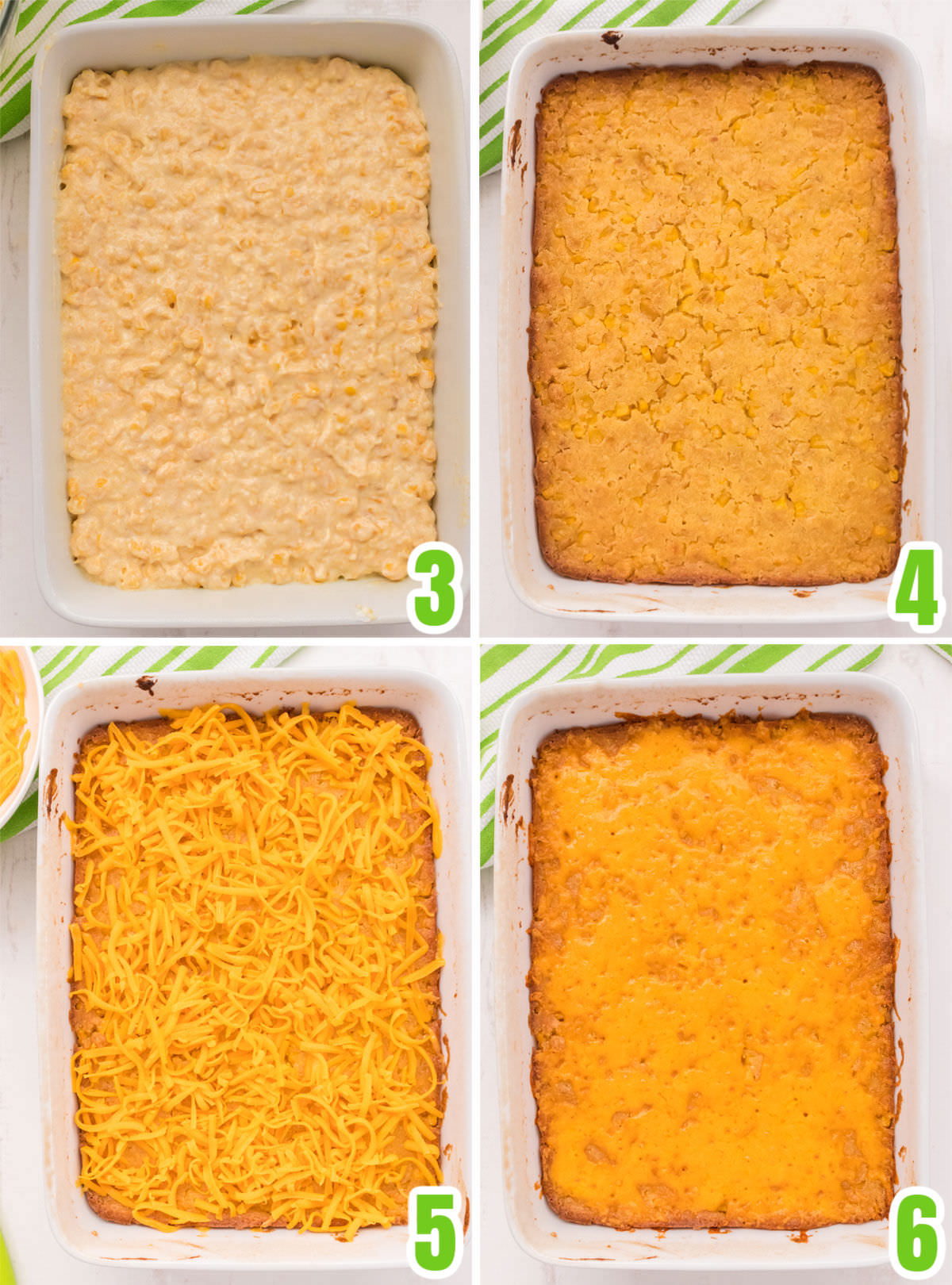 Collage image showing the steps for baking the Corn Pudding.