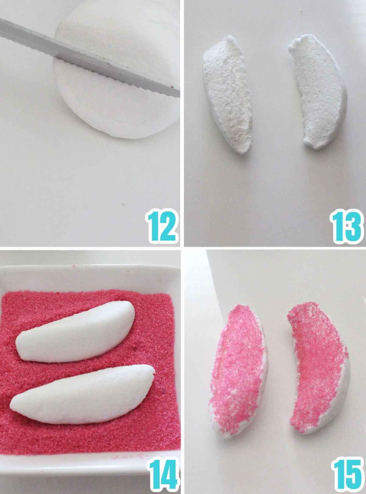 Collage image showing how to make the Marshmallow Bunny Ears.
