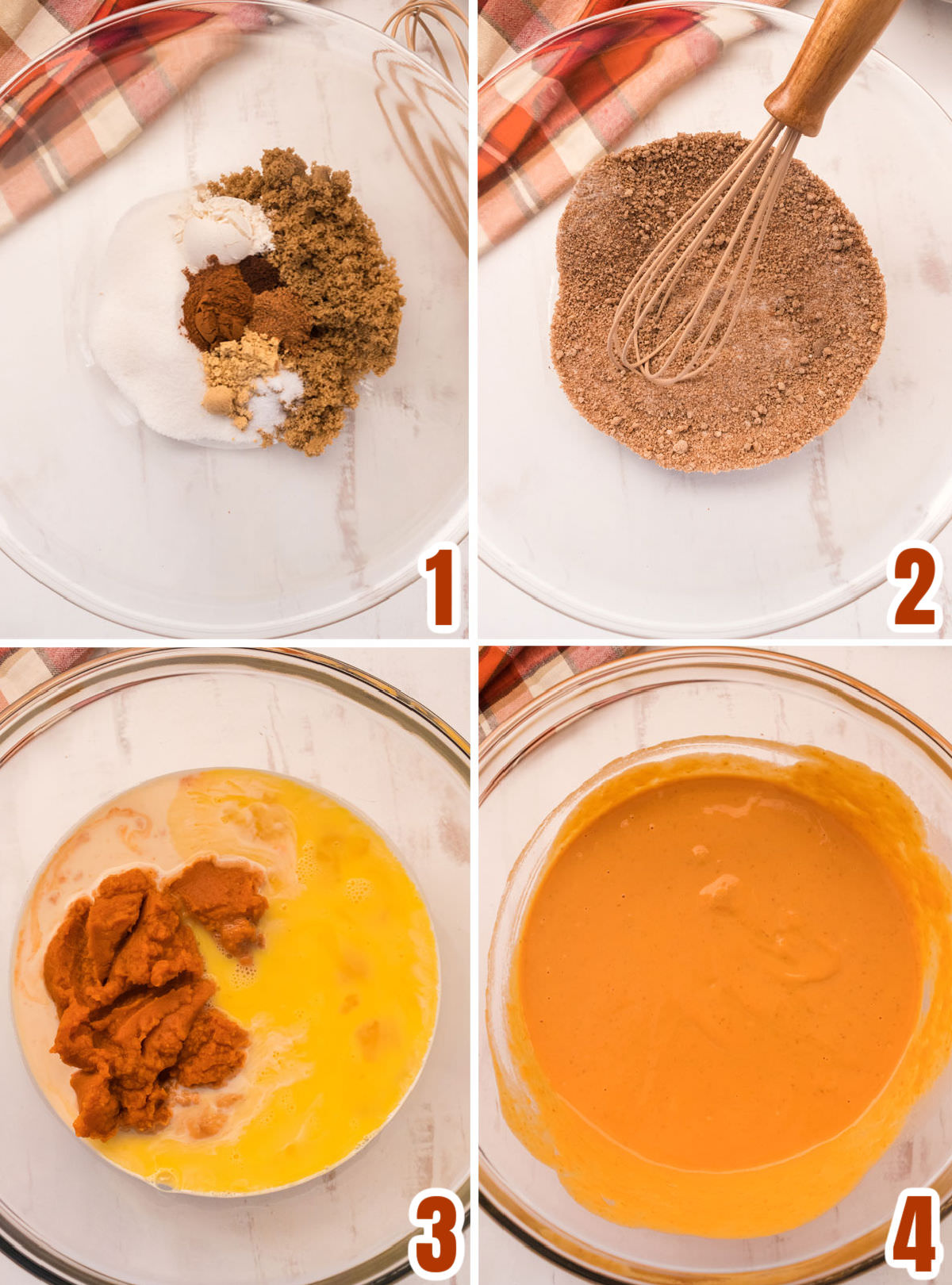 Collage image showing the step for making the pumpkin pie filling.