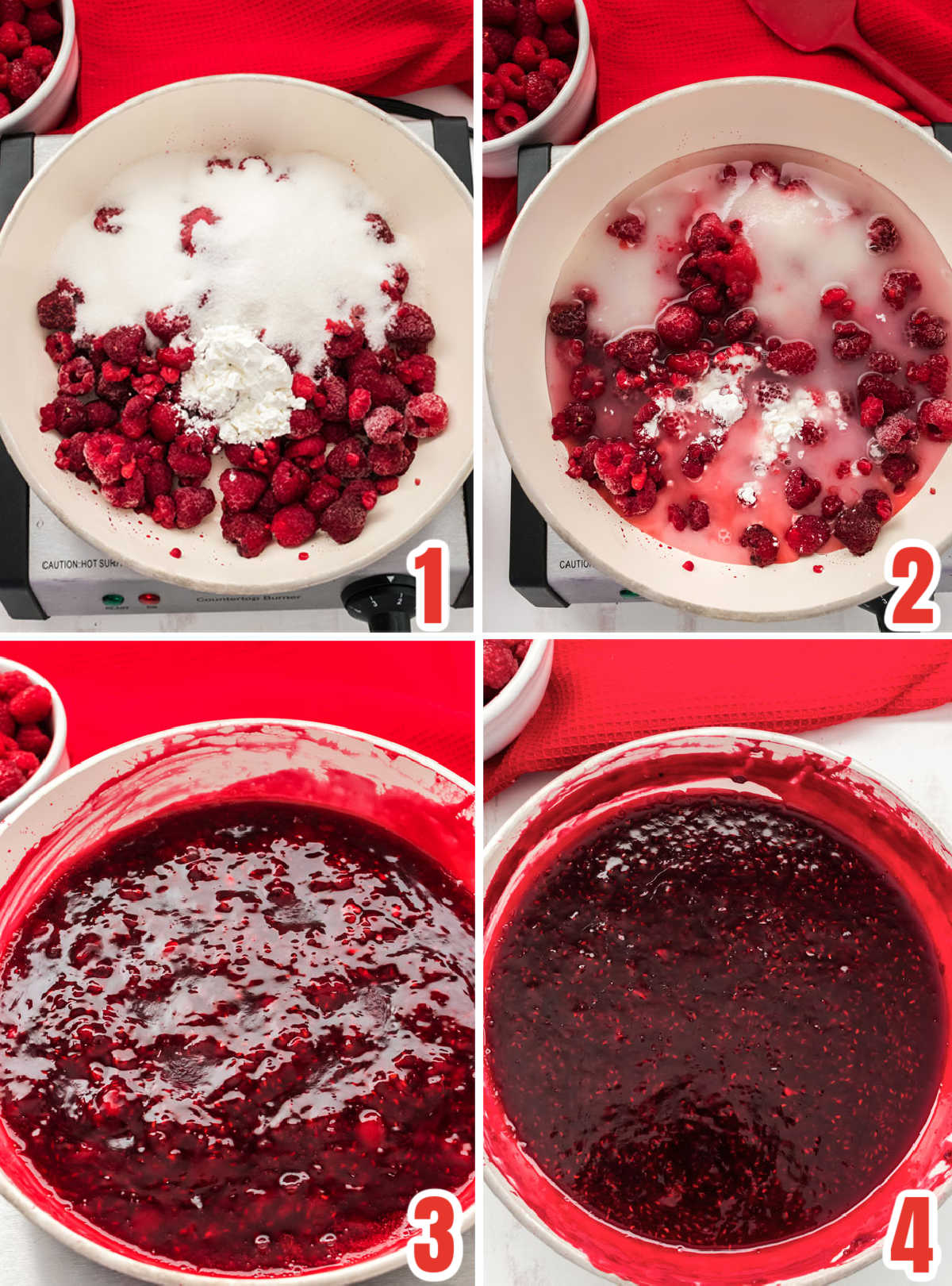 Collage image showing how to make Raspberry Curd.