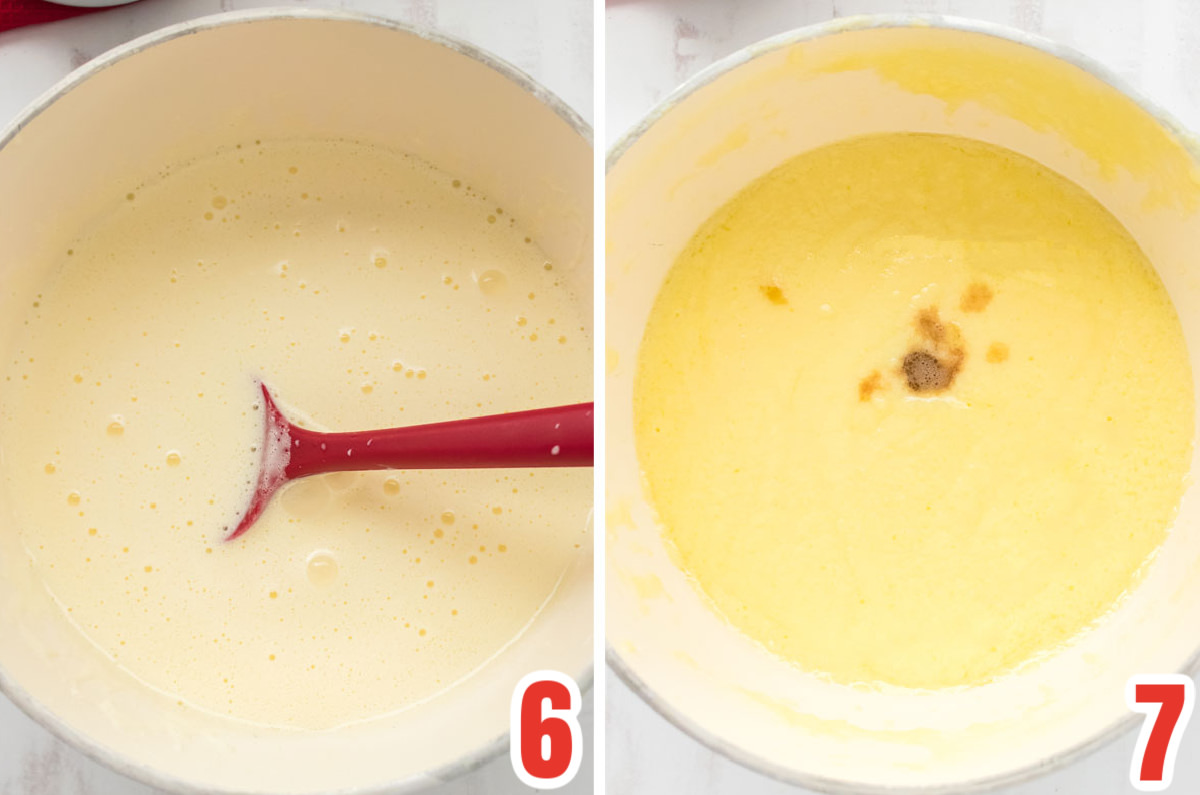 Collage image showing how to cook vanilla custard.