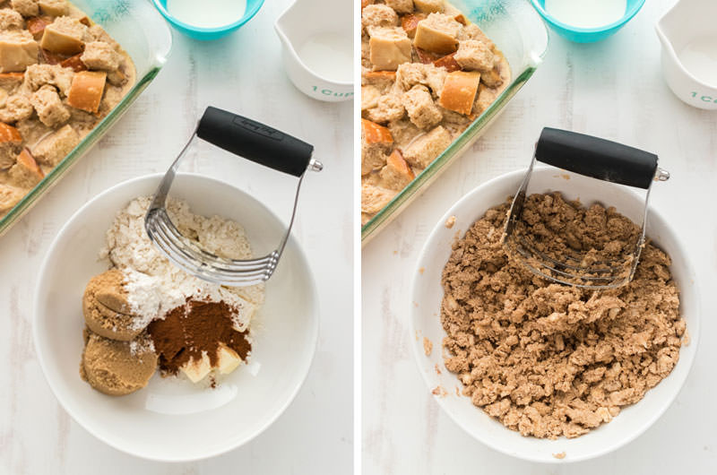 collage image showing how to make the streusel topping