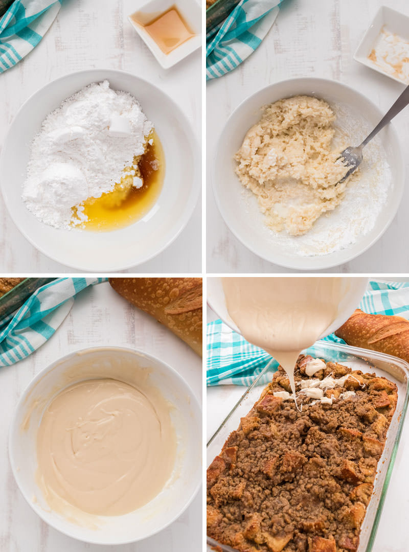 collage image showing the steps for making Maple Syrup Icing