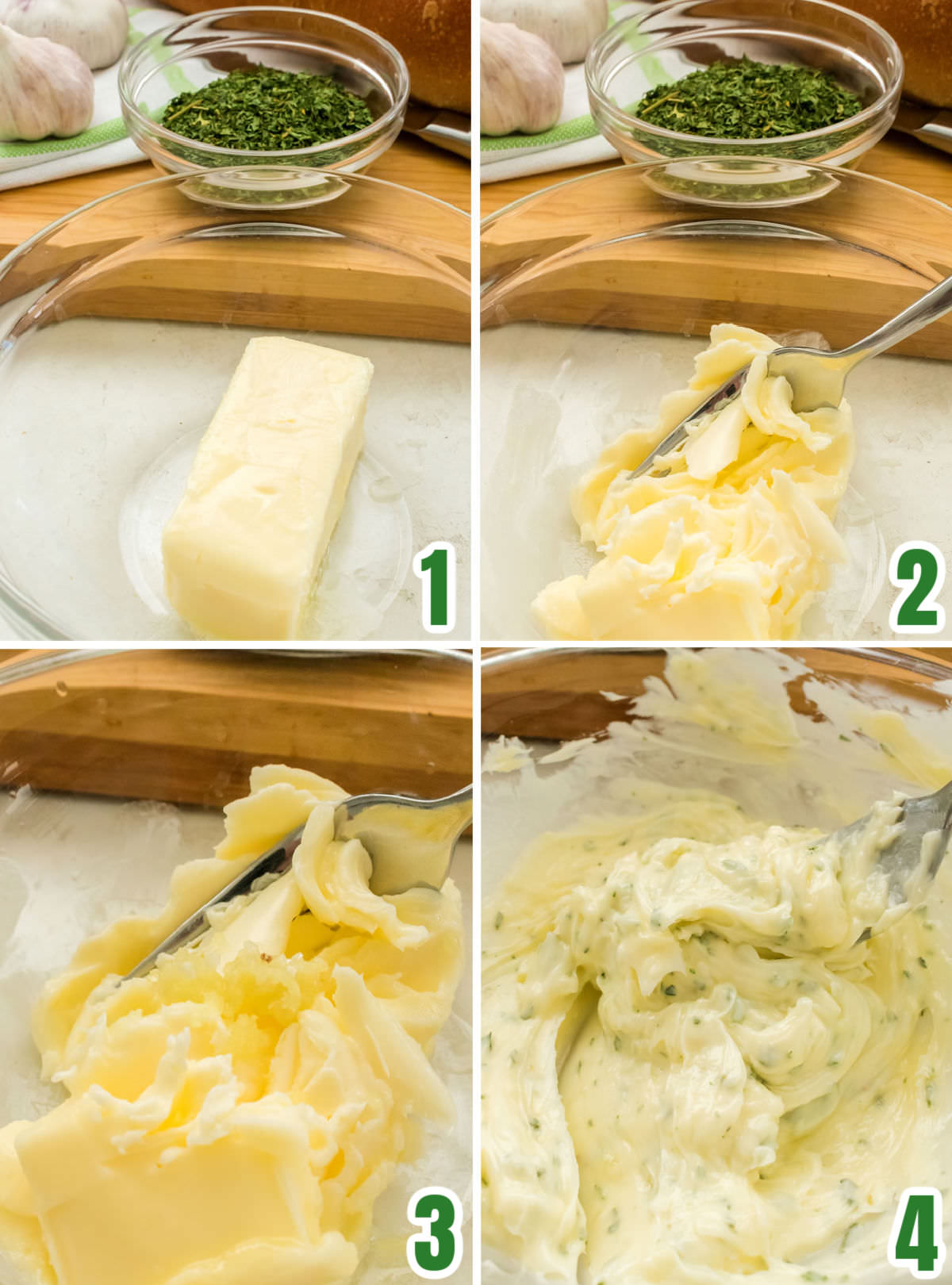 Collage image showing the steps for making Garlic Butter.