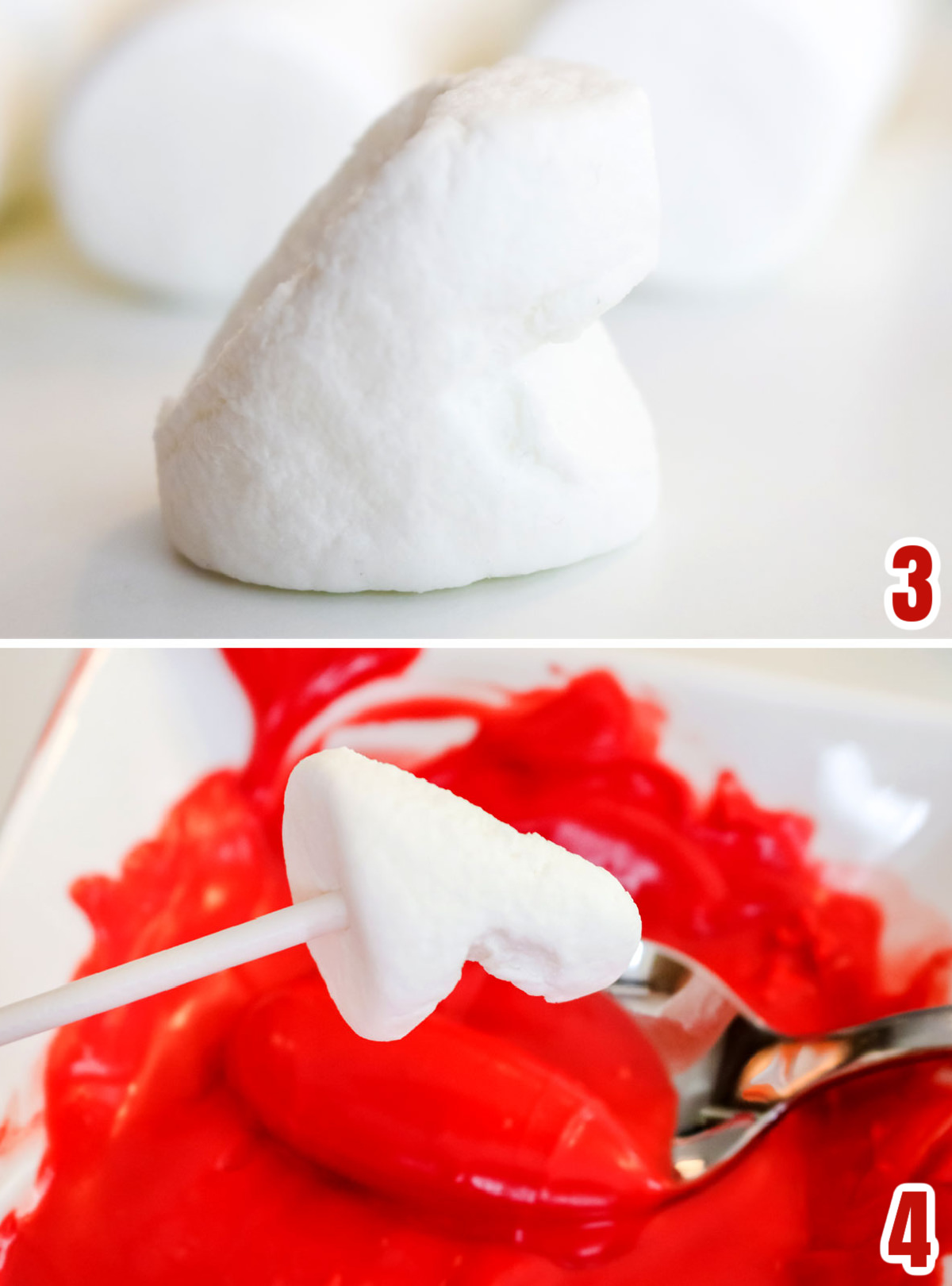 Collage image showing how to turn a marshmallow into a Santa Hat.