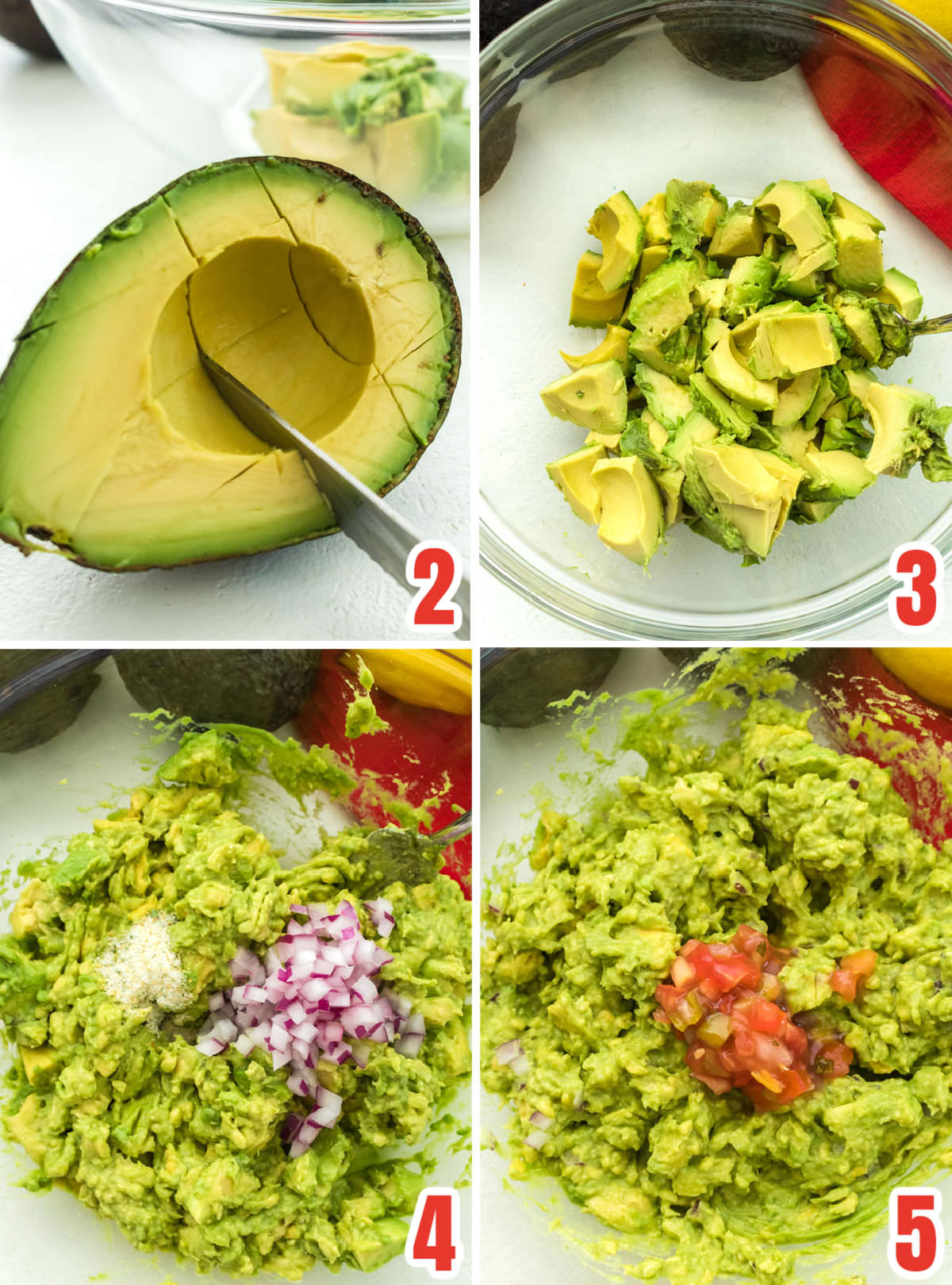 Collage image showing the steps for making Easy Homemade Guacamole.