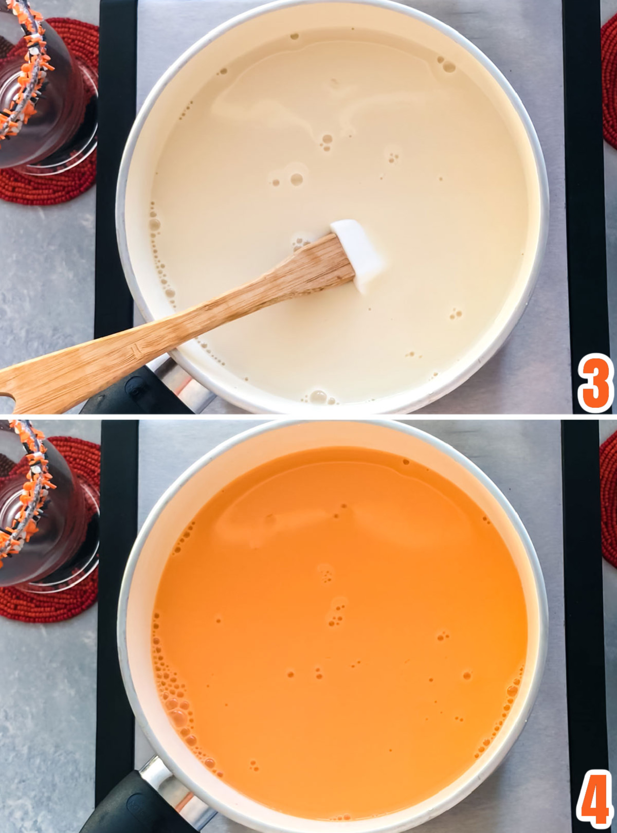 Collage image showing the steps for making Hot Vanilla Milk.