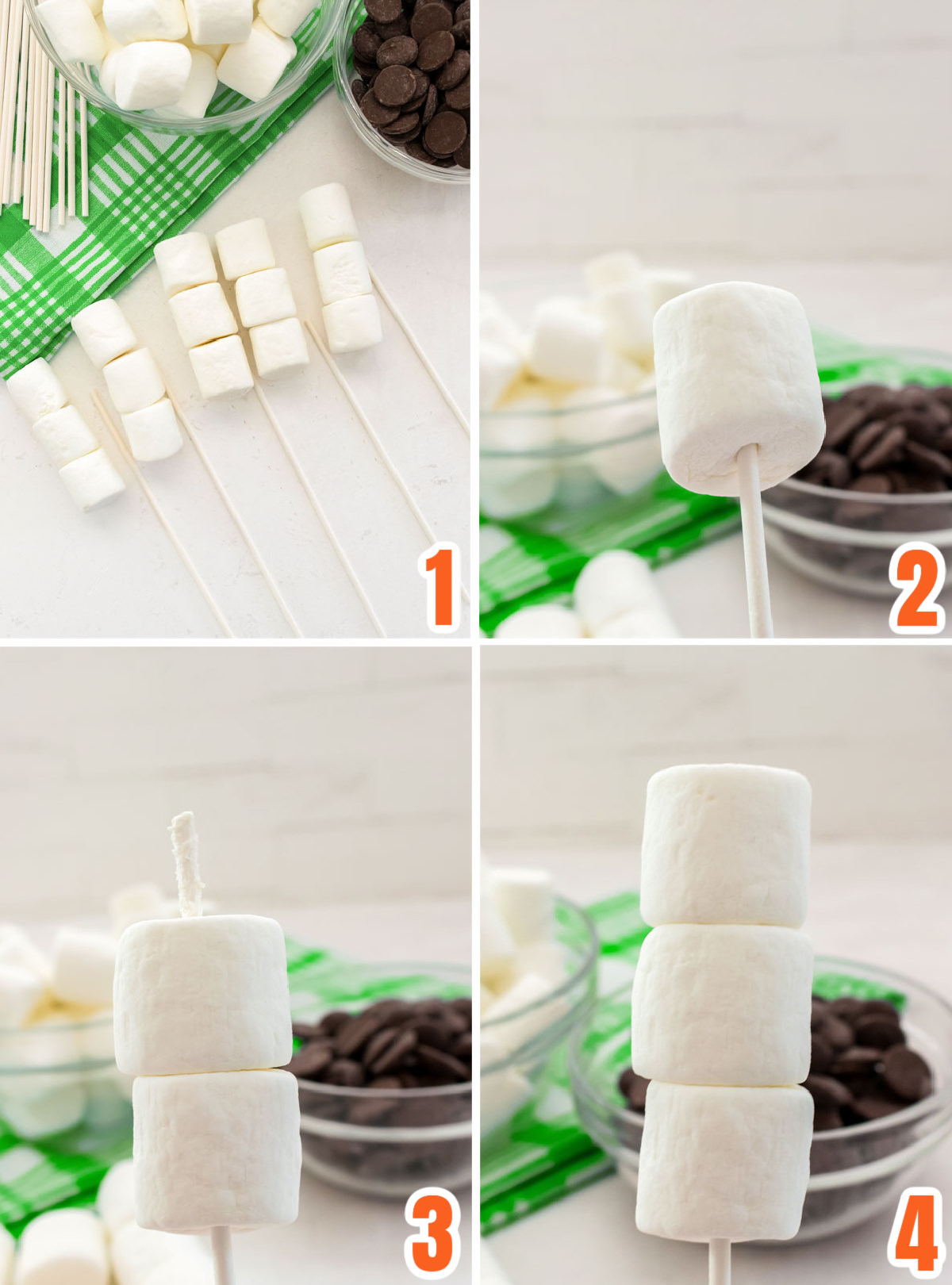 Collage image showing how to assemble the Marshmallow Pop.