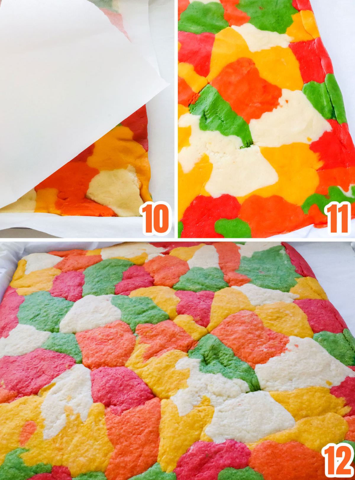 Collage image showing the steps for baking the Marble Sugar Cookie Bars.