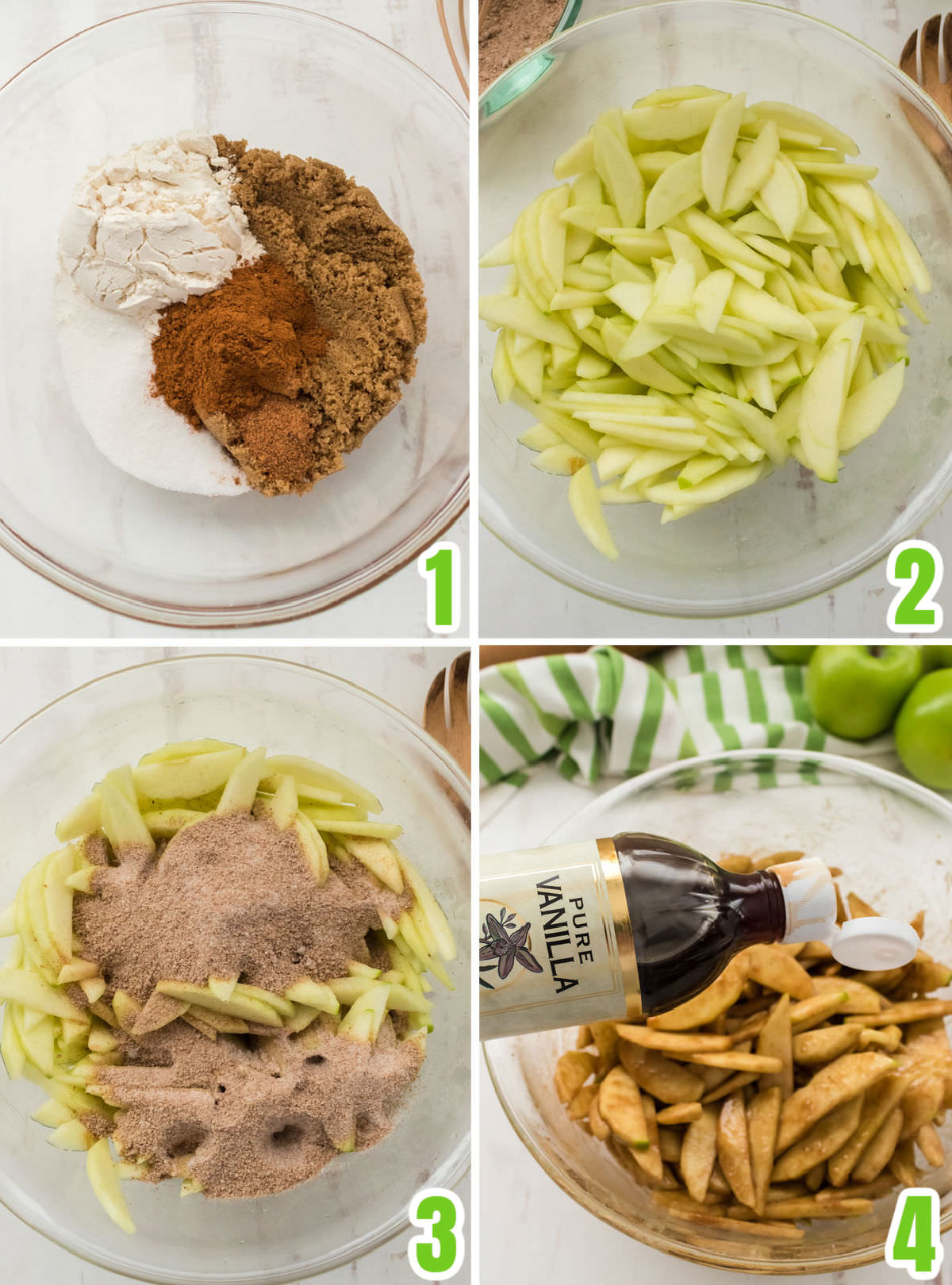 collage image showing the steps for making the apple pie filling
