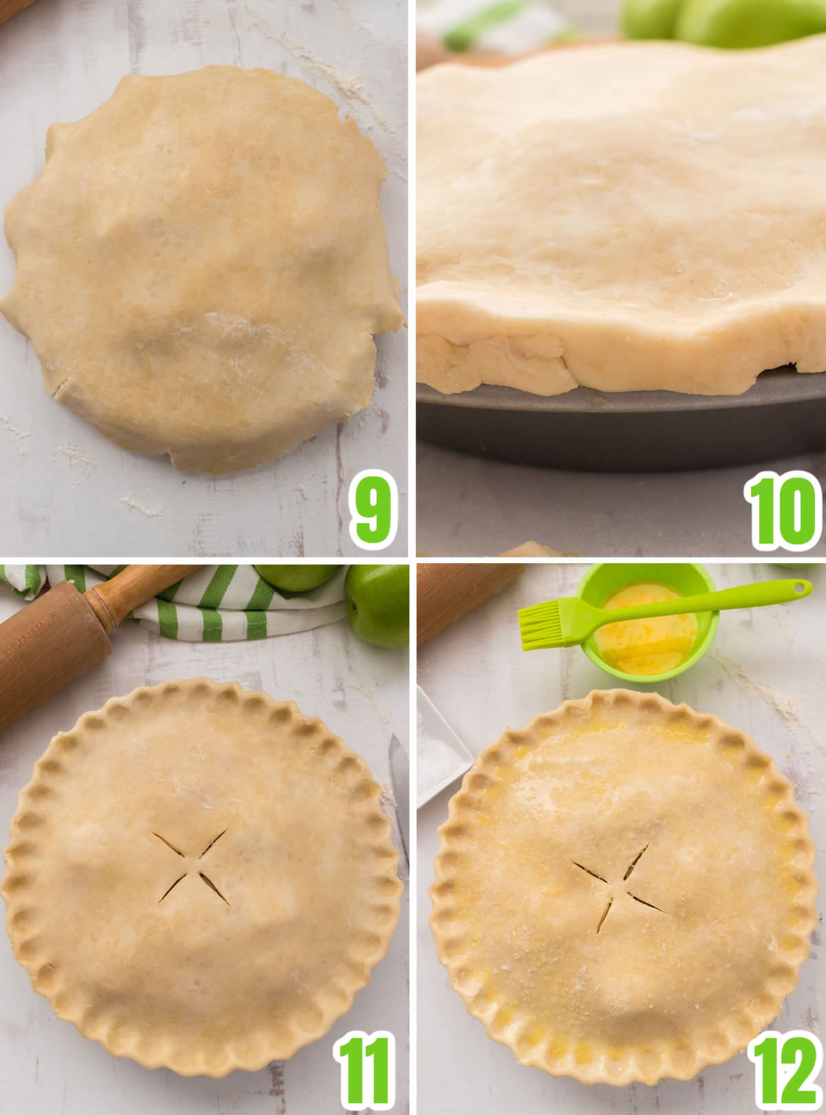 collage image showing the steps for preparing the pie crust for the homemade apple pie