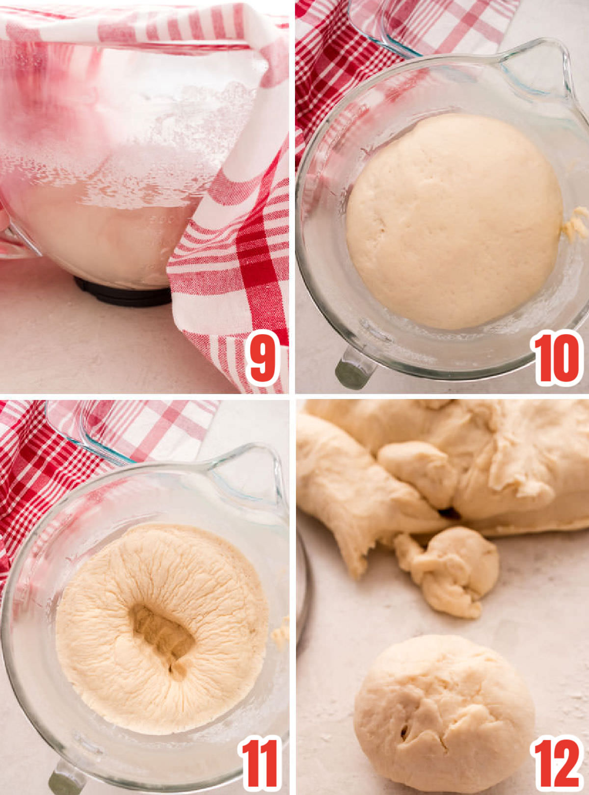 Collage image showing the steps for letting the dough rise.