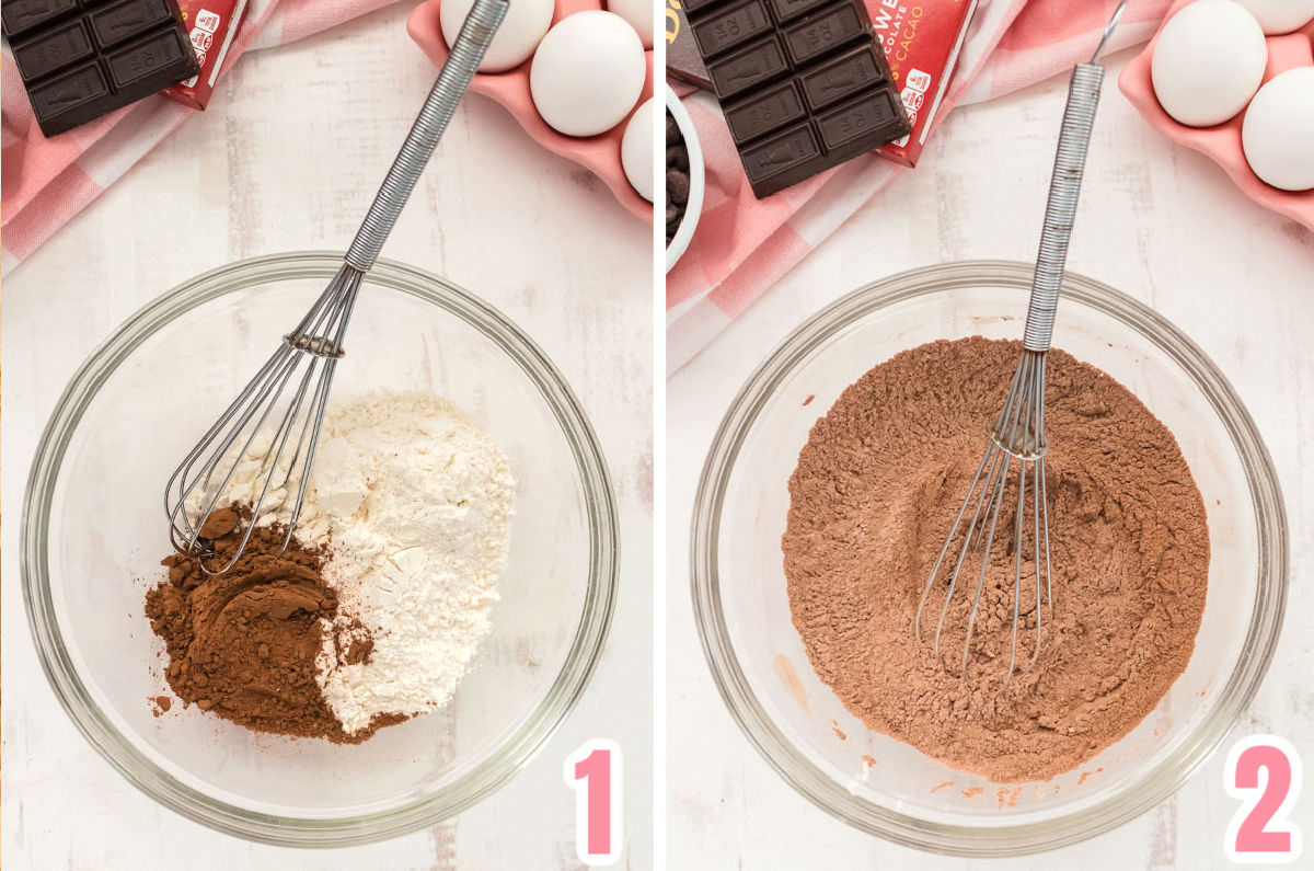 Collage image showing how to whisk together the dry ingredients.
