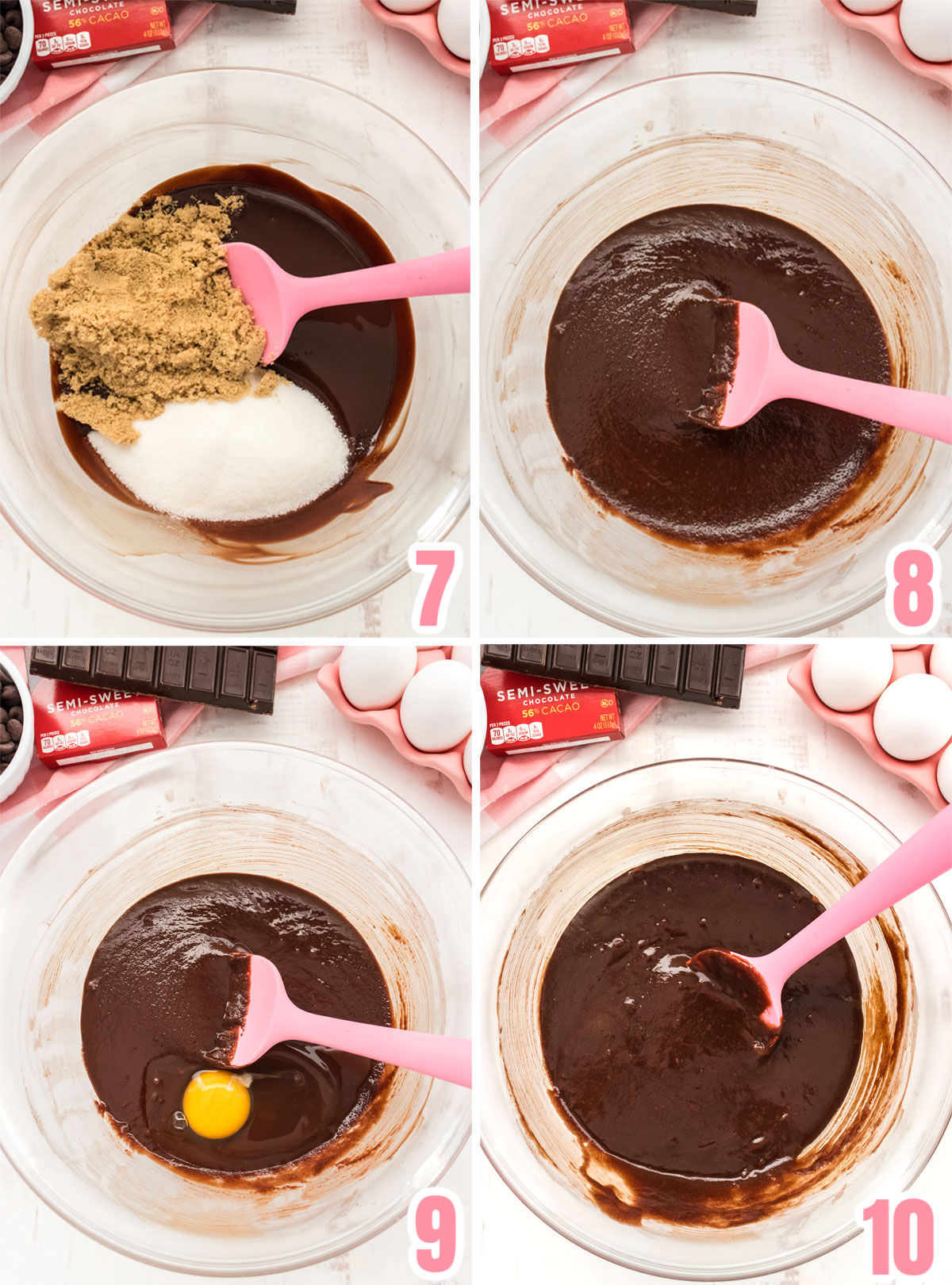 Collage image showing how to make the batter for the Homemade Fudge Brownies.
