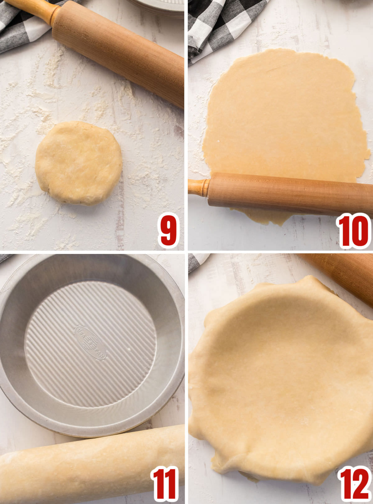 Collage image showing how to roll out the dough for our homemade pie crust recipe.