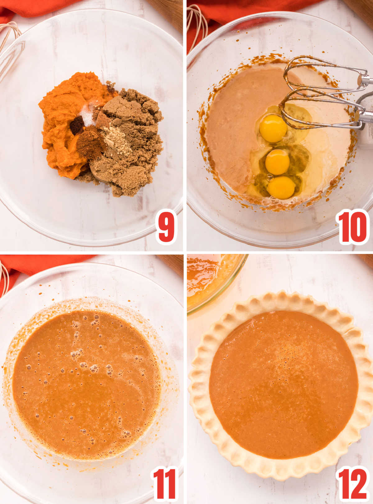 Collage image showing the steps for making the Sweet Potato pie filling.