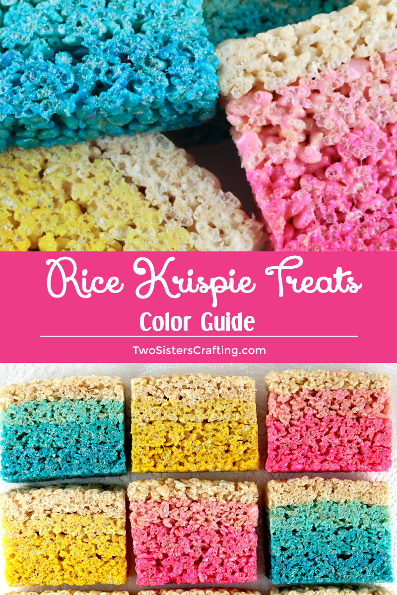 Grab your bottle of food coloring, this Rice Krispie Treats Color Guide has all the color formulas you need to make Rice Krispie Treats in every color of the rainbow. Learn how to color Rice Krispie Treats with our easy to use guide. Pin this handy Baking Tips and follow us for more fun Rice Krispie Treat recipes. #RiceKrispieTreats #FoodColoring #TwoSistersCrafting