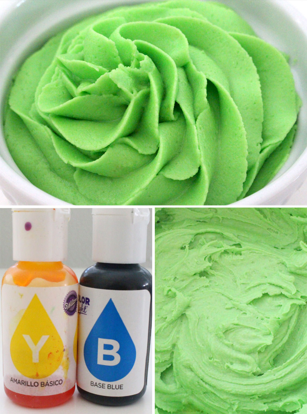 Collage image showing how to make Bright Green Frosting
