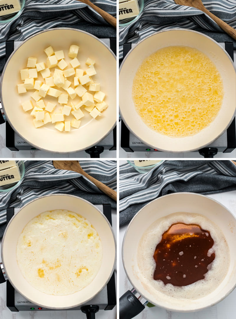 collage image showing the four different states of brown butter