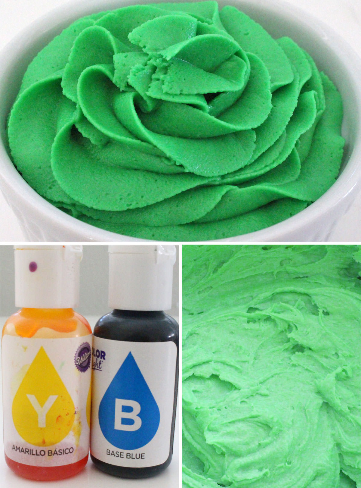 Collage image showing how to make Green Frosting