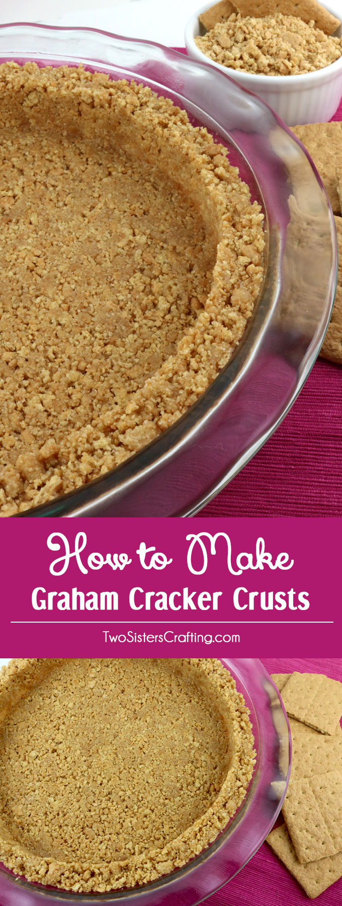 We show you How to Make Graham Cracker Crusts that are super easy to make, can be bake or no-bake and taste better than anything you can buy in the store. This is the Best Graham Cracker Crust recipe that you are going to find. Pin this Perfect Graham Cracker Crust recipe for later and follow us for more pie crust recipe ideas.