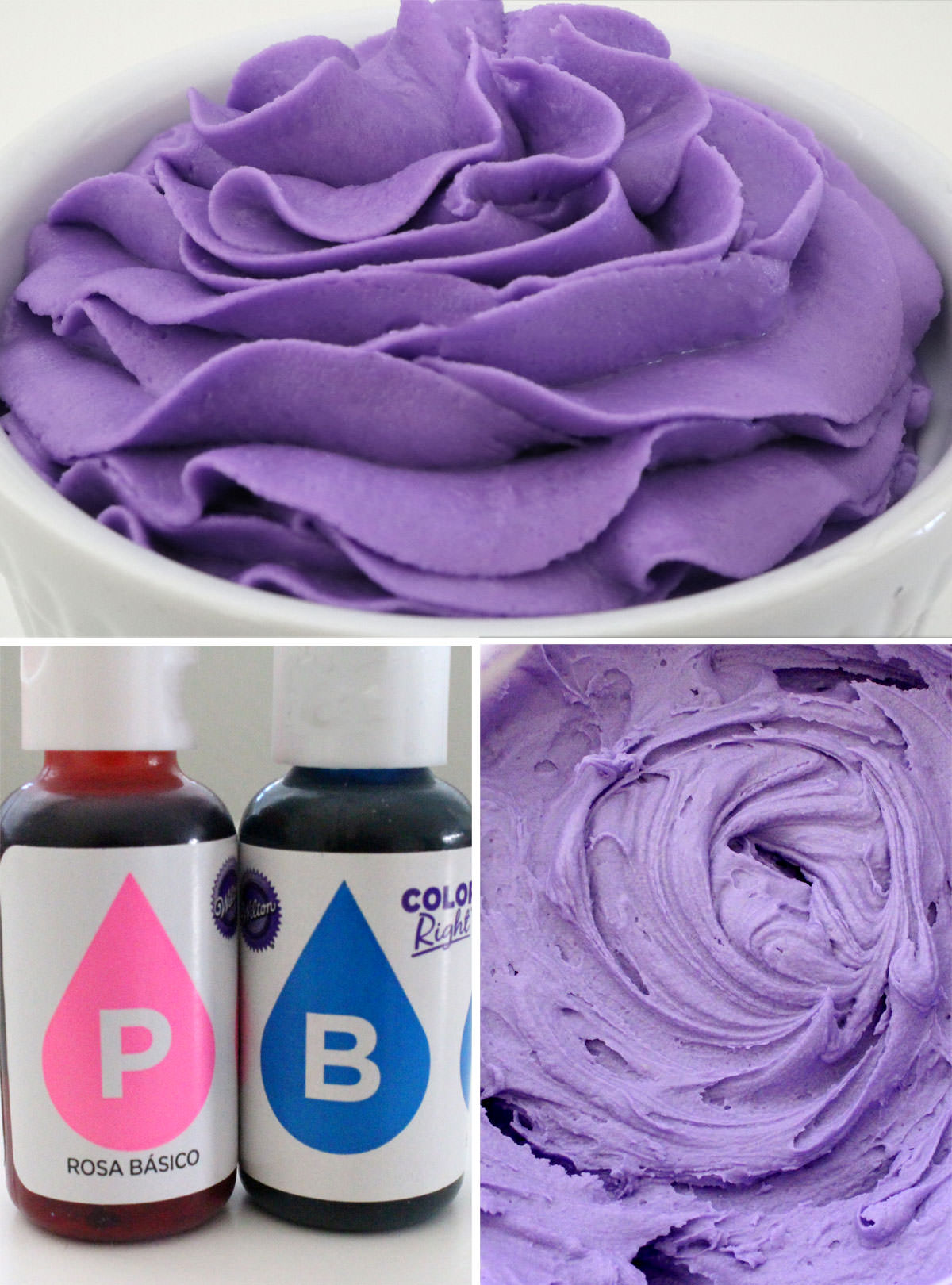 Collage image showing How to Make Purple Frosting.