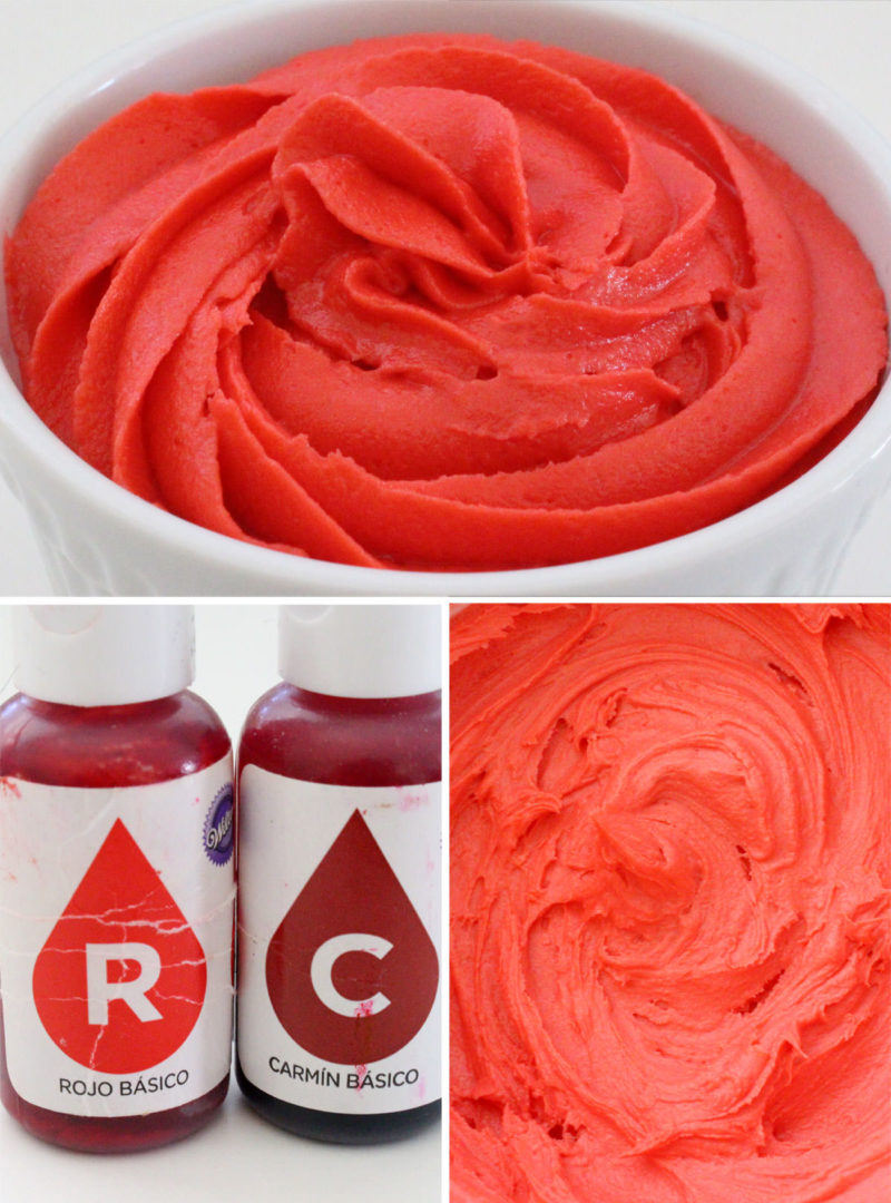 Collage image showing how to make Red Frosting.