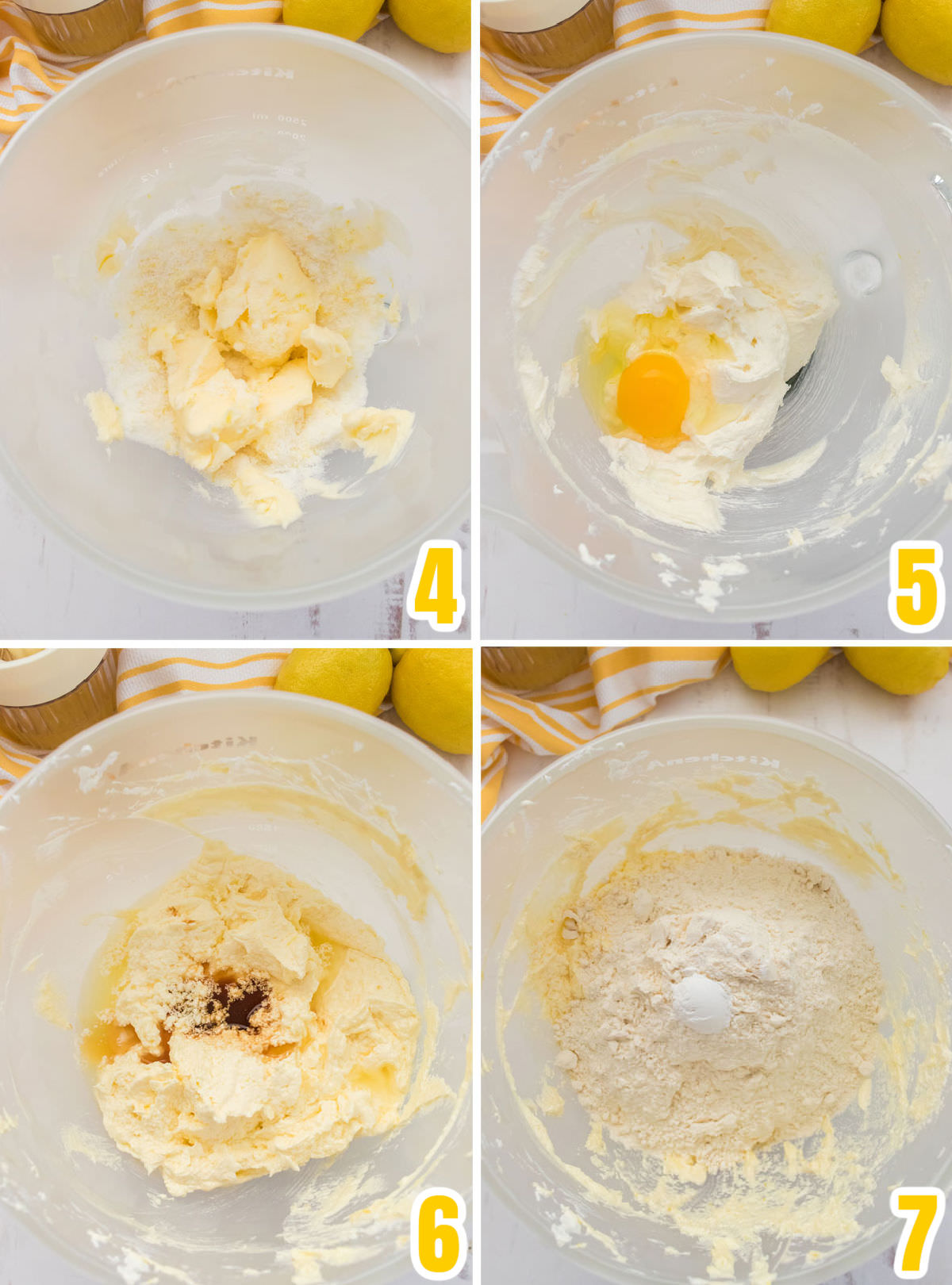 Collage image showing the steps for making the pound cake batter.