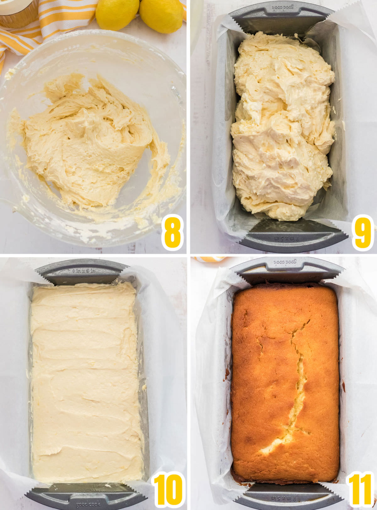 Collage image showing how to prepare the pound cake for baking.