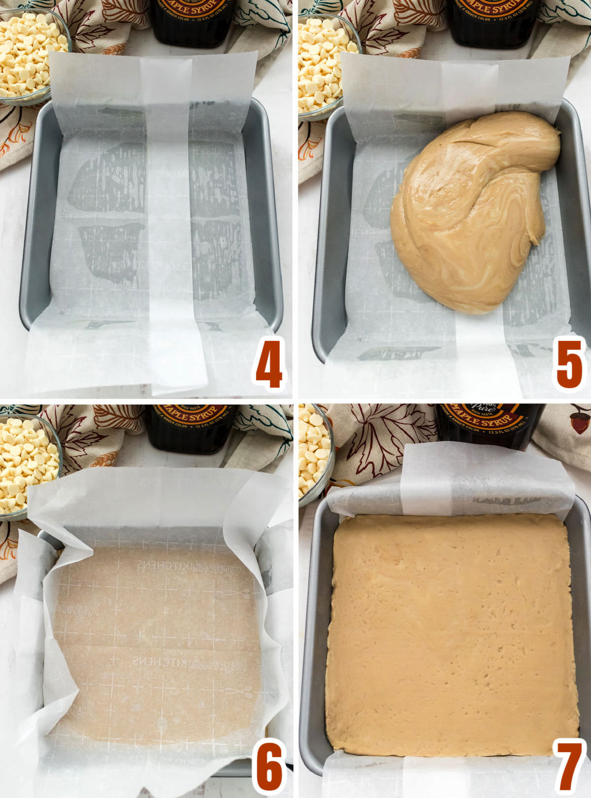 Collage image showing the step for pressing the fudge into the pan.