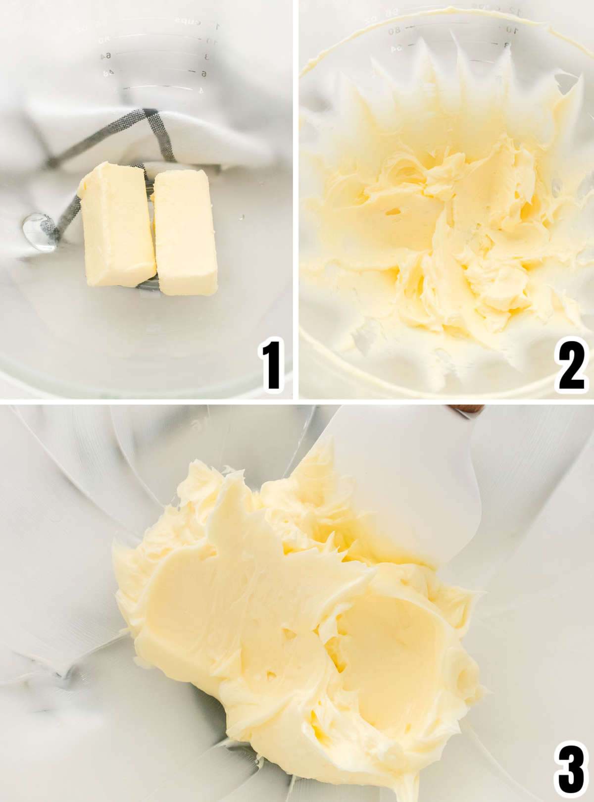 Collage image showing how to cream the butter and the Peppermint Extract.