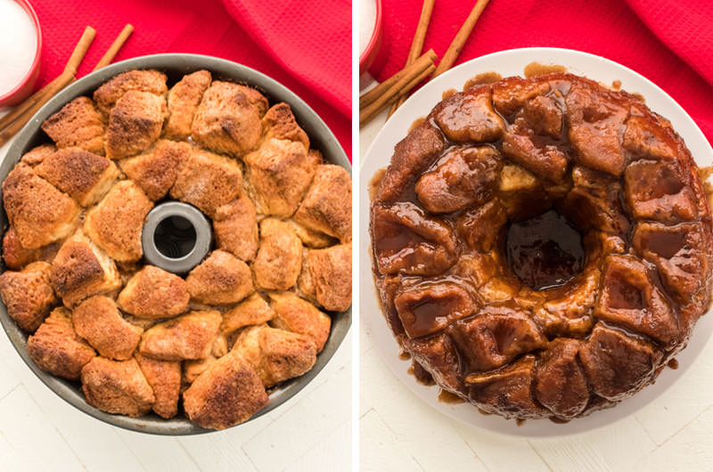 collage image showing how to bake Monkey Bread